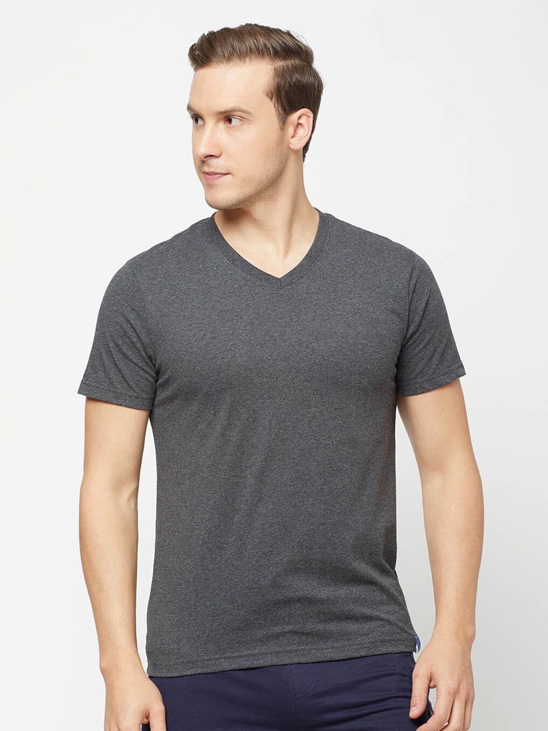 SPORTO Men Grey Melange V-Neck T-shirt - view 1