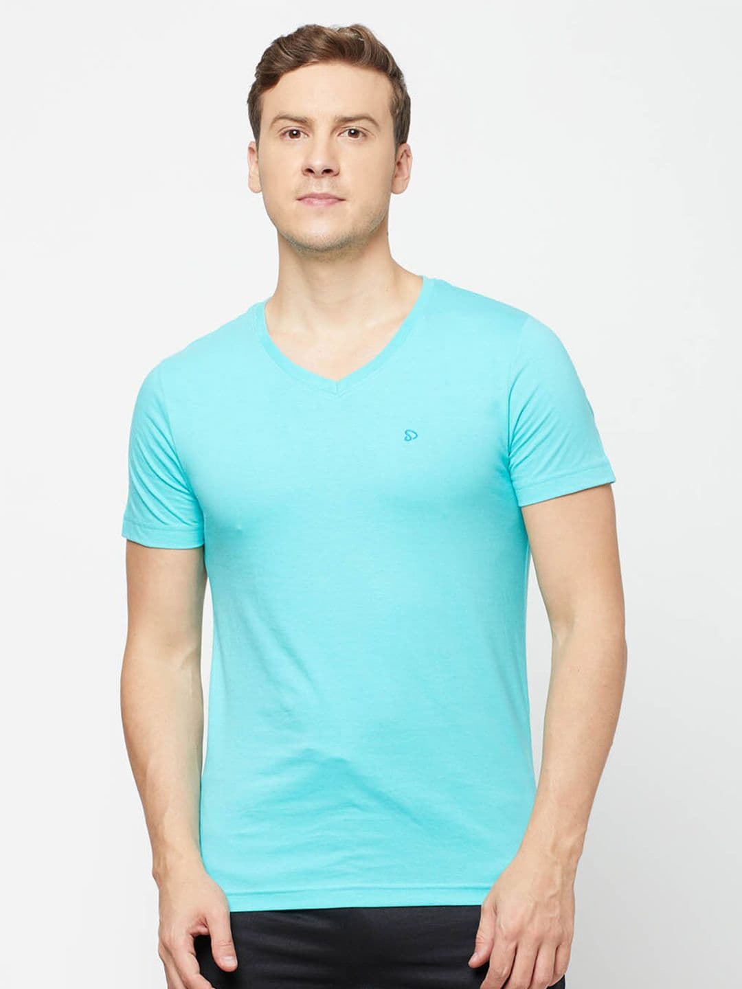 SPORTO Men Turquoise Blue V-Neck Cotton T-shirt - view 1