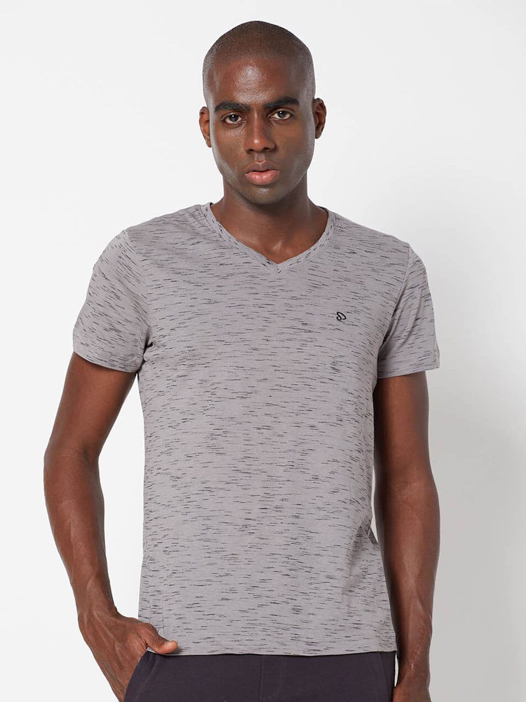 SPORTO Men Grey V-Neck T-shirt - view 1