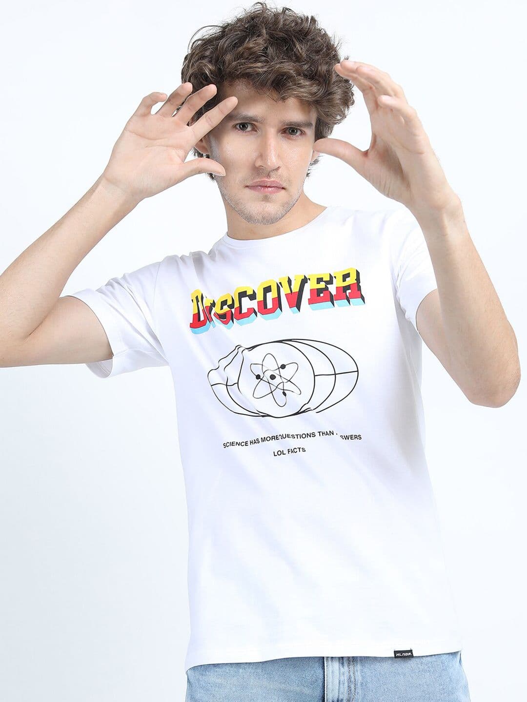 HIGHLANDER Men White & Black Typography Printed Slim Fit Cotton T-shirt - view 1