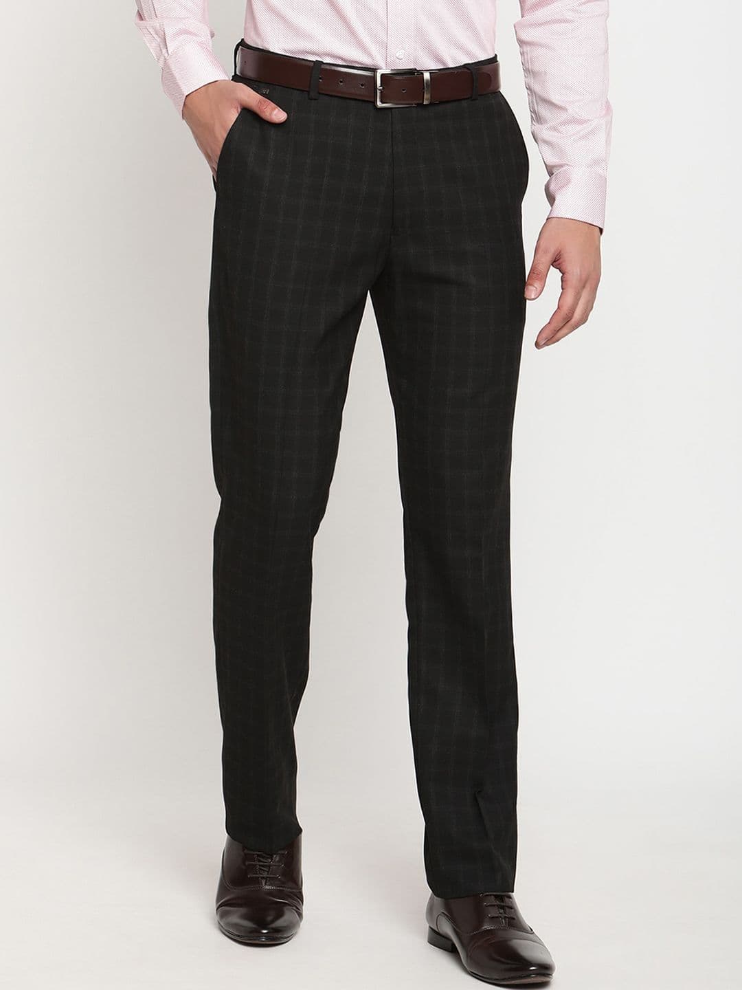 Cantabil Men Black & Off White Checked Original Cotton Formal Trousers - view 1