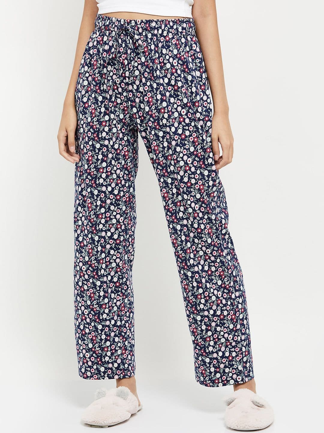 max Women Navy Blue & White Printed Pure Cotton Lounge Pant - view 1