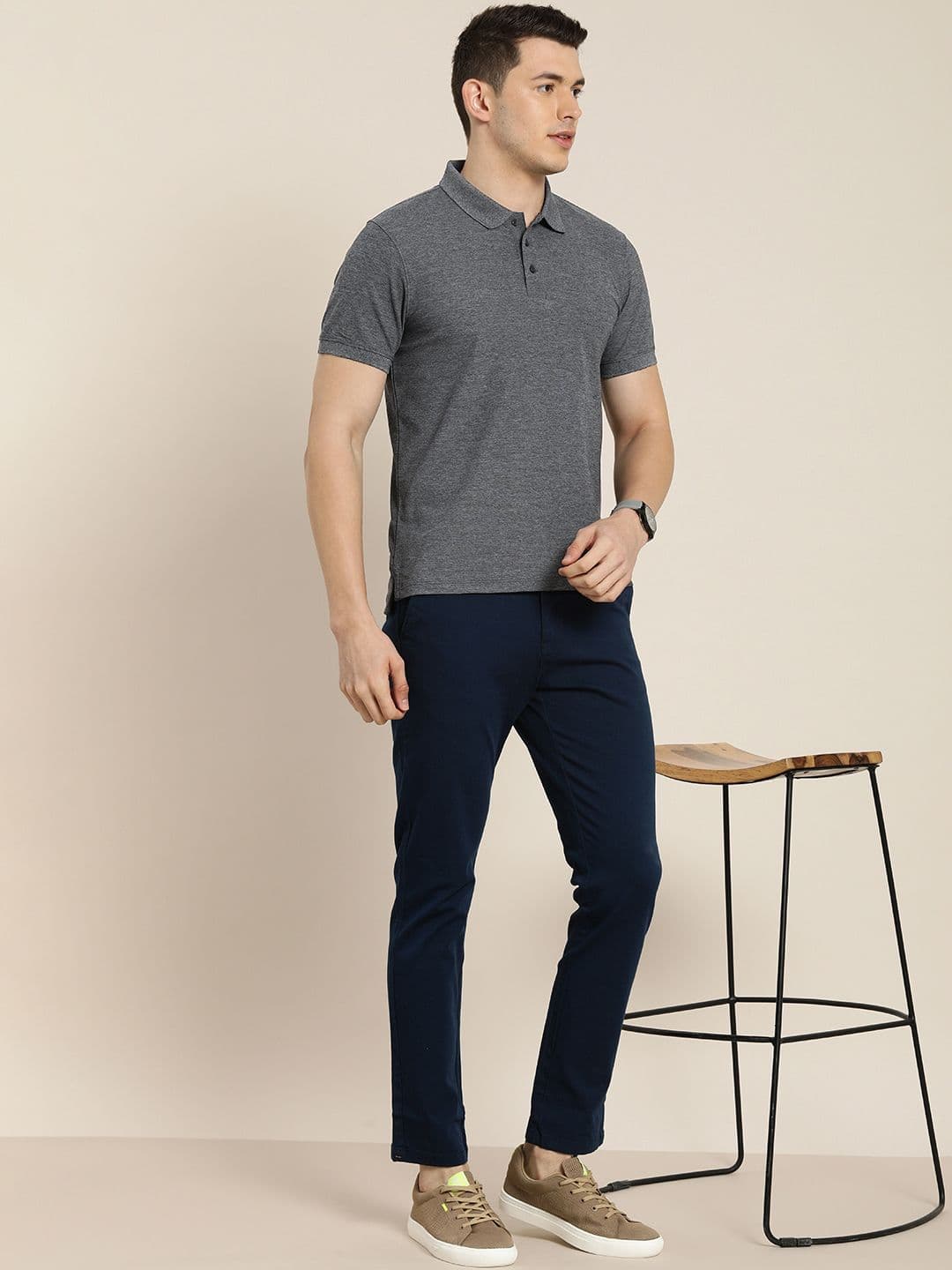 ether Men Anthra Grey Solid Moisture-Wicking Antimicrobial Polo - view 1