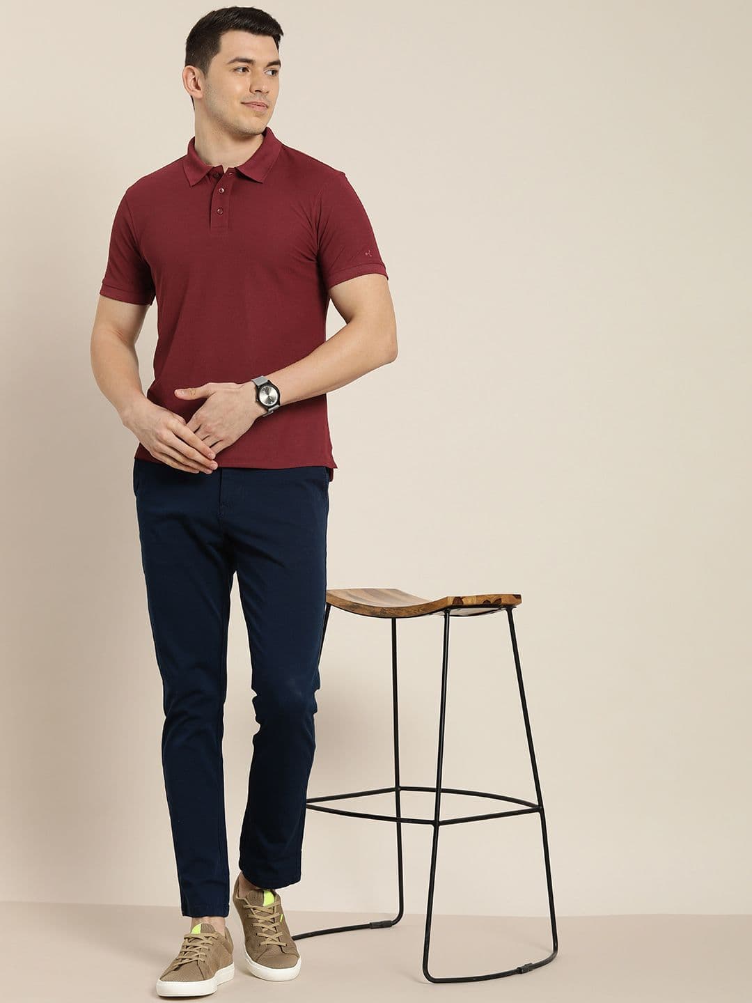 ether Men Maroon Solid Polo Collar Antimicrobial T-shirt - view 1