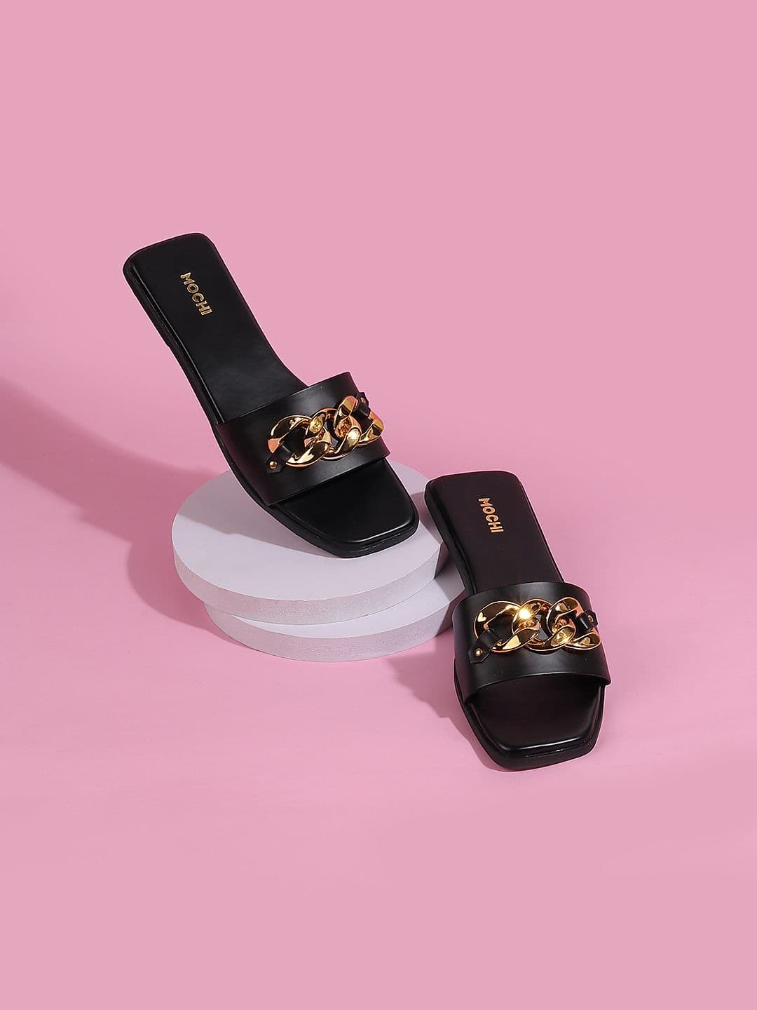 Mochi Women Black Embellished Open Toe Flats - view 1