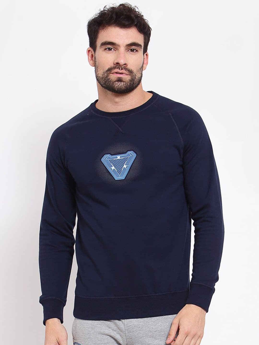 SPORTO Men Navy Blue Printed Cotton Sweatshirt - view 1