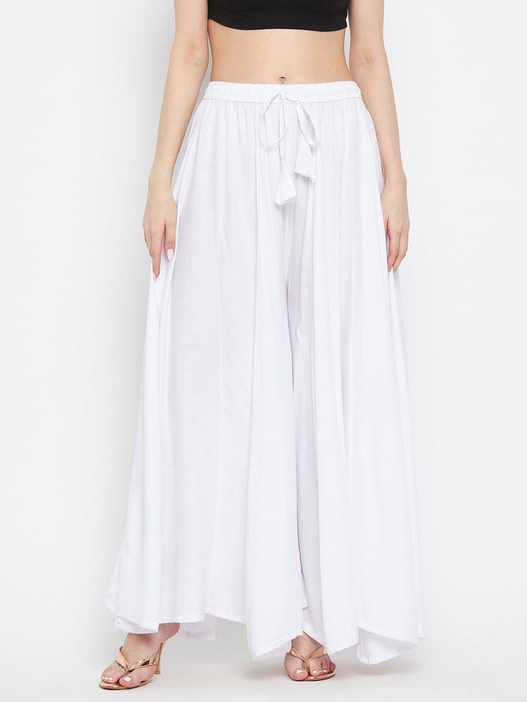 Clora Creation Women White Flared Ethnic Palazzos - view 1