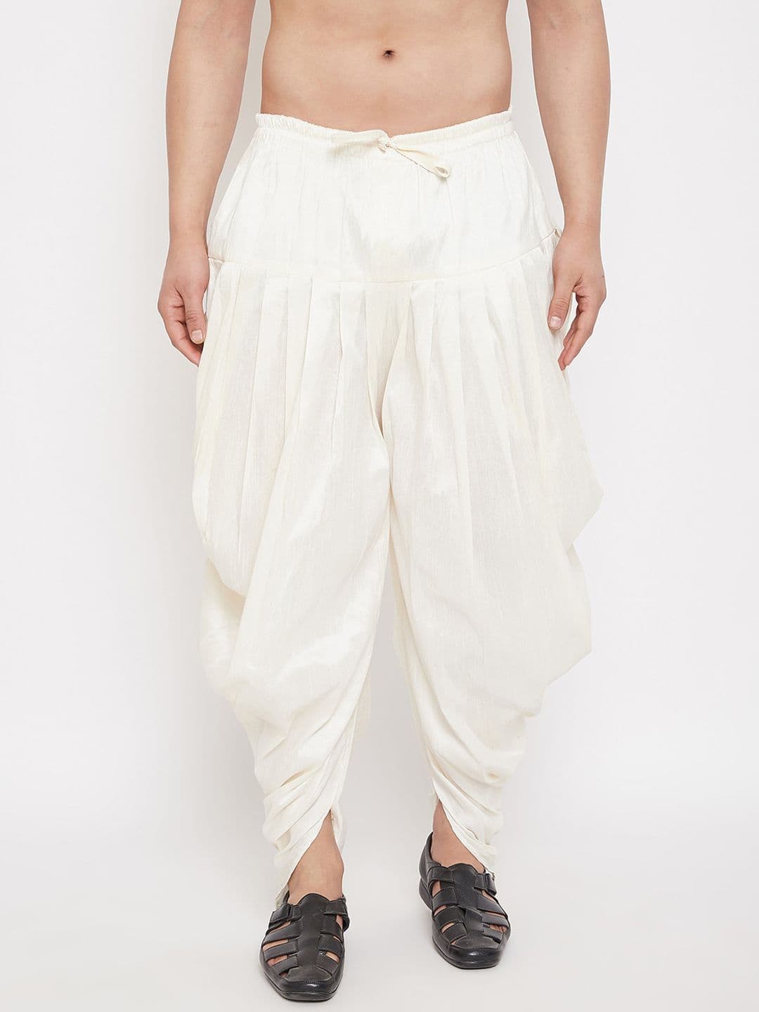 VASTRAMAY Men Cream Coloured Silk Blend Cowl Dhoti Pant - view 1