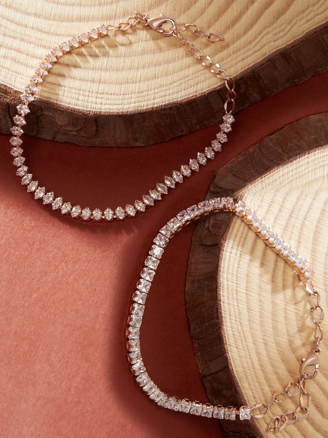 Zaveri Pearls Women Set of 2 Rose Gold Plated Studded Wraparound Bracelets - view 1
