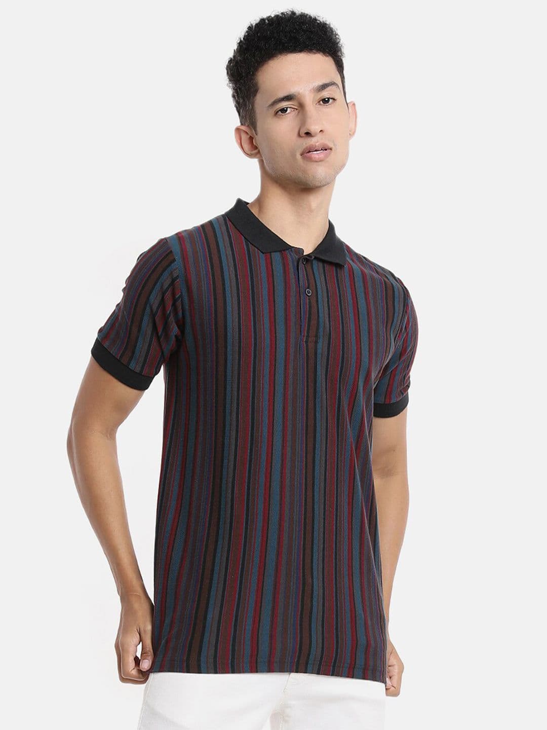 CAHOOT Men Multicoloured Striped Polo Collar T-shirt - view 1