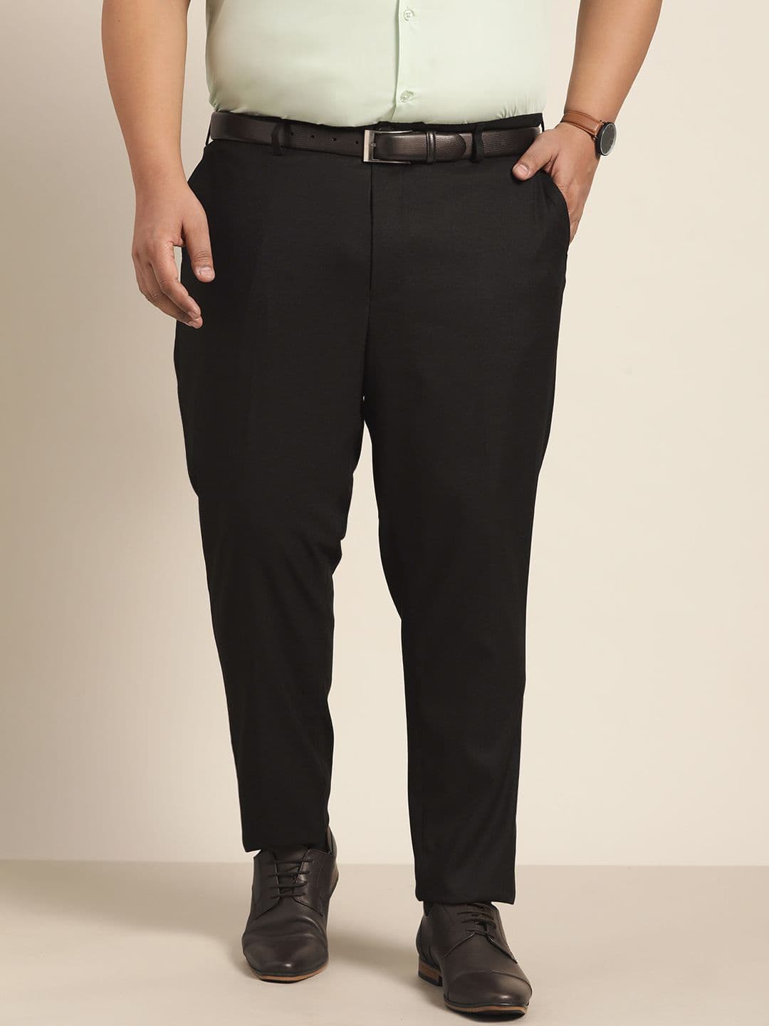 Sztori Men Plus Size Black Solid Formal Trousers - view 1