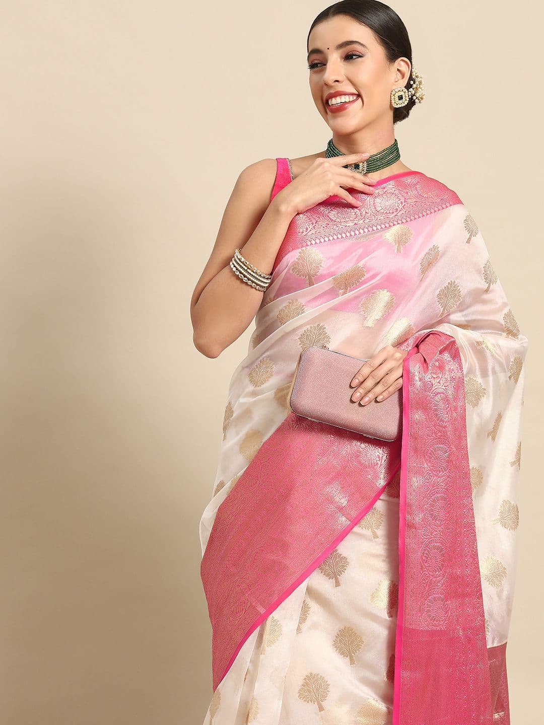 Silk Land Ethnic Motifs Zari Kasauv Saree - view 1