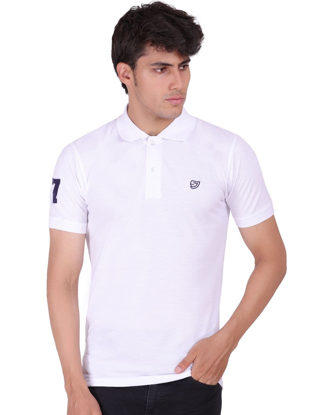 Sam and Jack Men White Polo Collar Applique Regular Fit T-shirt - view 1
