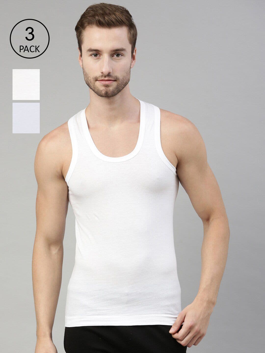 DIXCY SCOTT Men Pack Of 3 White Solid Modern-Fit Innerwear Vests - view 1