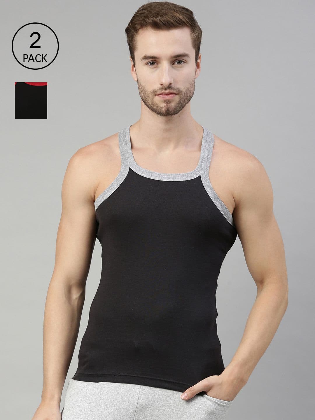 DIXCY SCOTT Men Pack Of 2 Combed Cotton Racerback Gym Vest - view 1