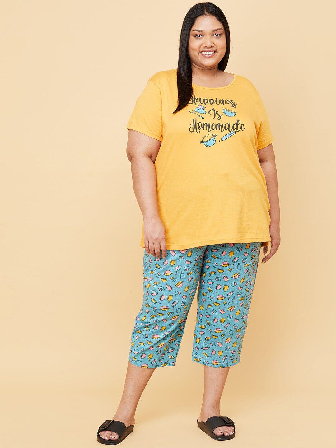 max Plus Size Women Mustard & Blue Printed Cotton Night suit - view 1
