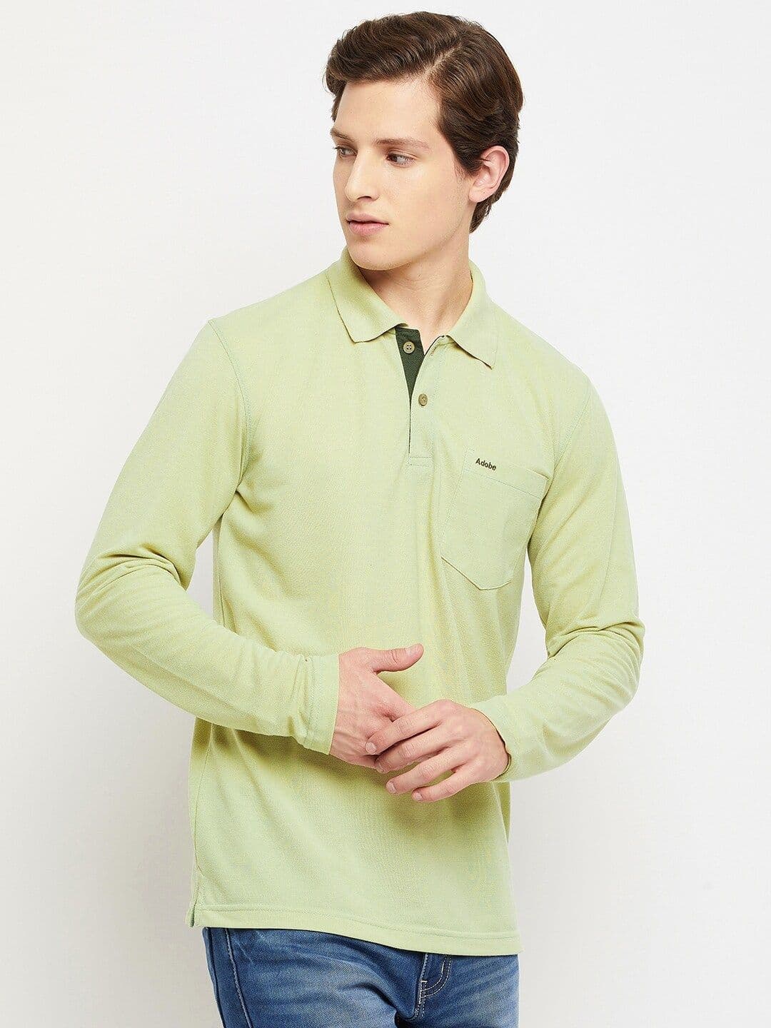 Adobe Men Green Polo Collar Cotton T-shirt - view 1