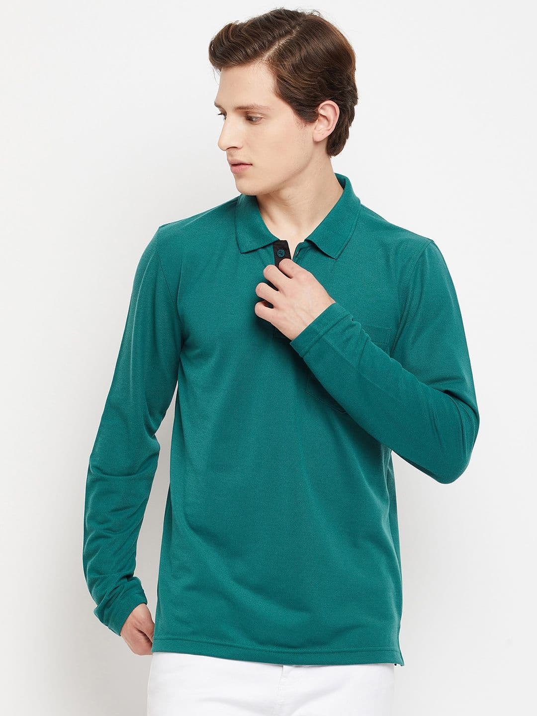 Adobe Men Teal Polo Collar T-shirt - view 1
