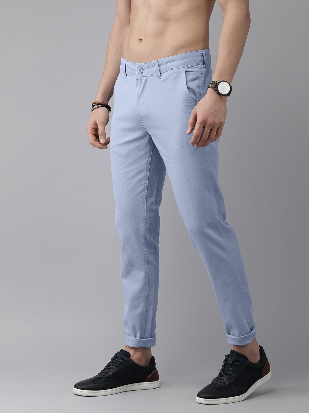 Roadster Men Blue Solid Regular Trousers - view 1
