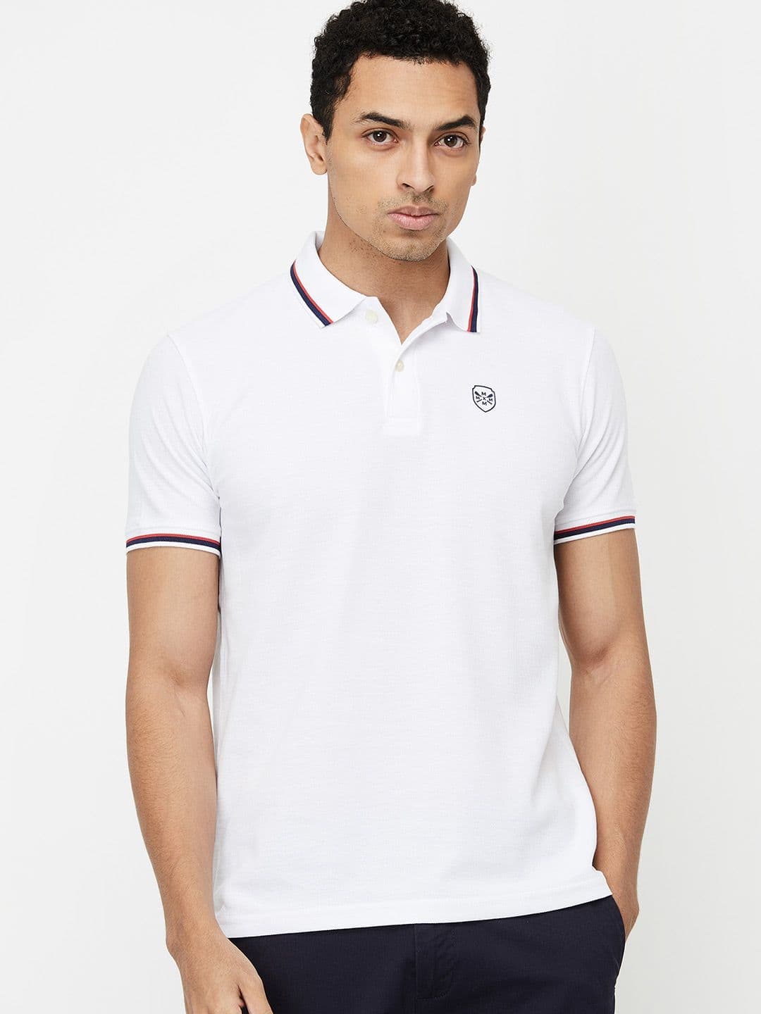 max Men White Polo Collar Applique T-shirt - view 1