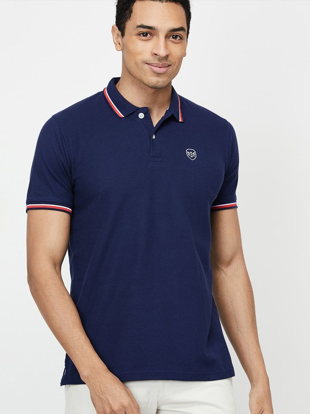 max Men Navy Blue Polo Collar Applique T-shirt - view 1
