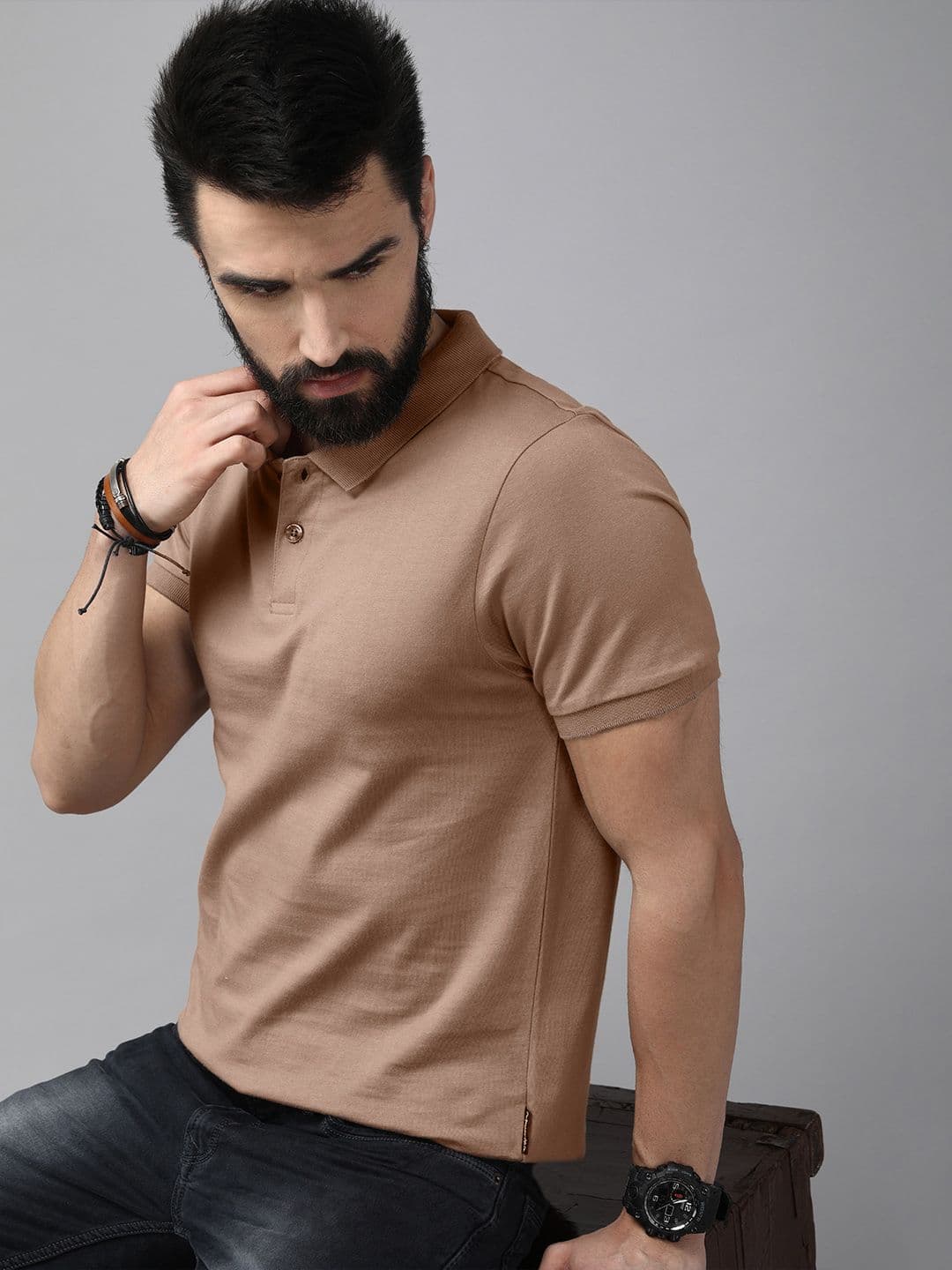 Roadster Men Brown Polo Collar Cotton T-shirt - view 1