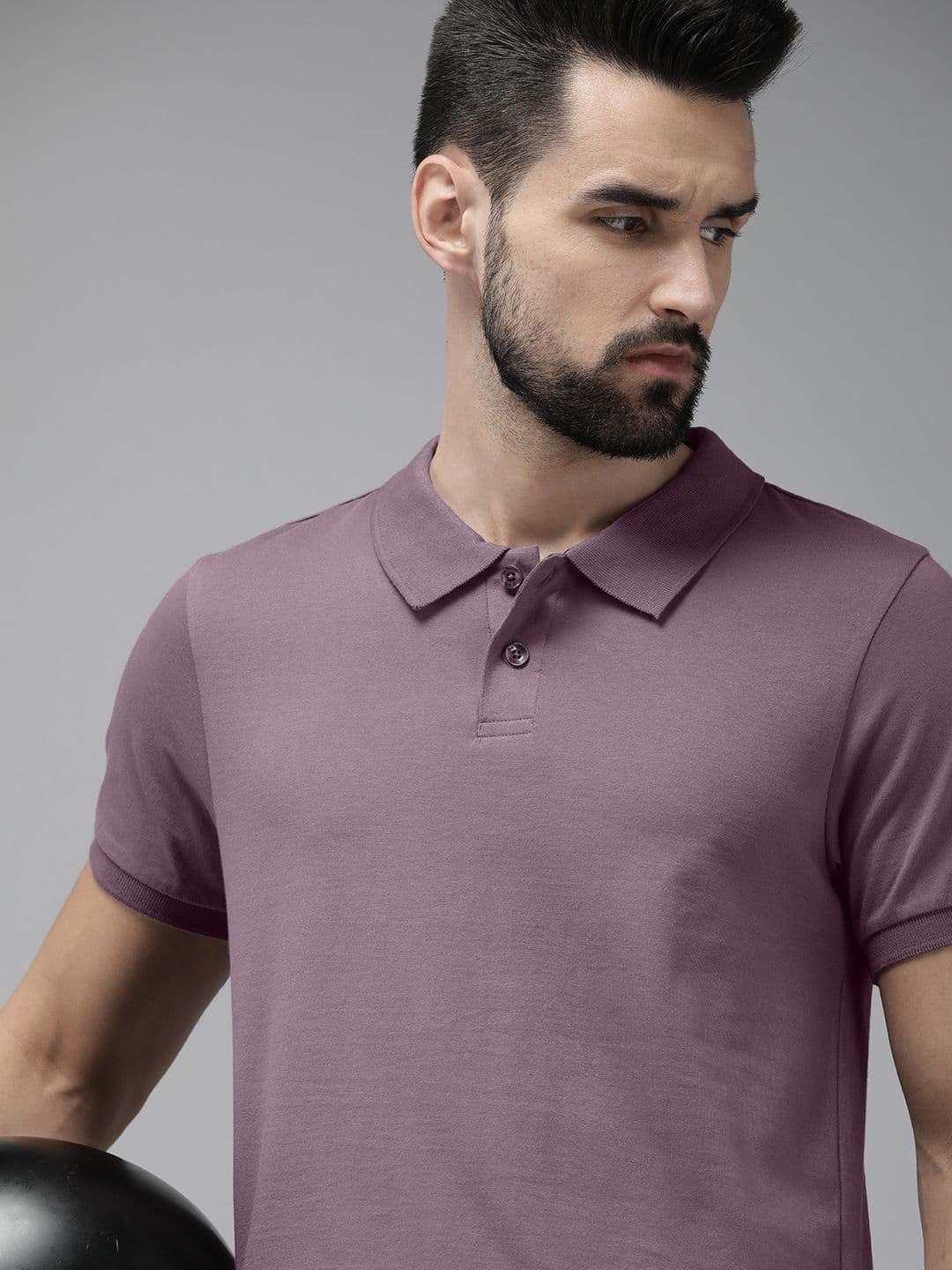 The Roadster Lifestyle Co Men Mauve Polo Collar Pure Cotton T-shirt - view 1