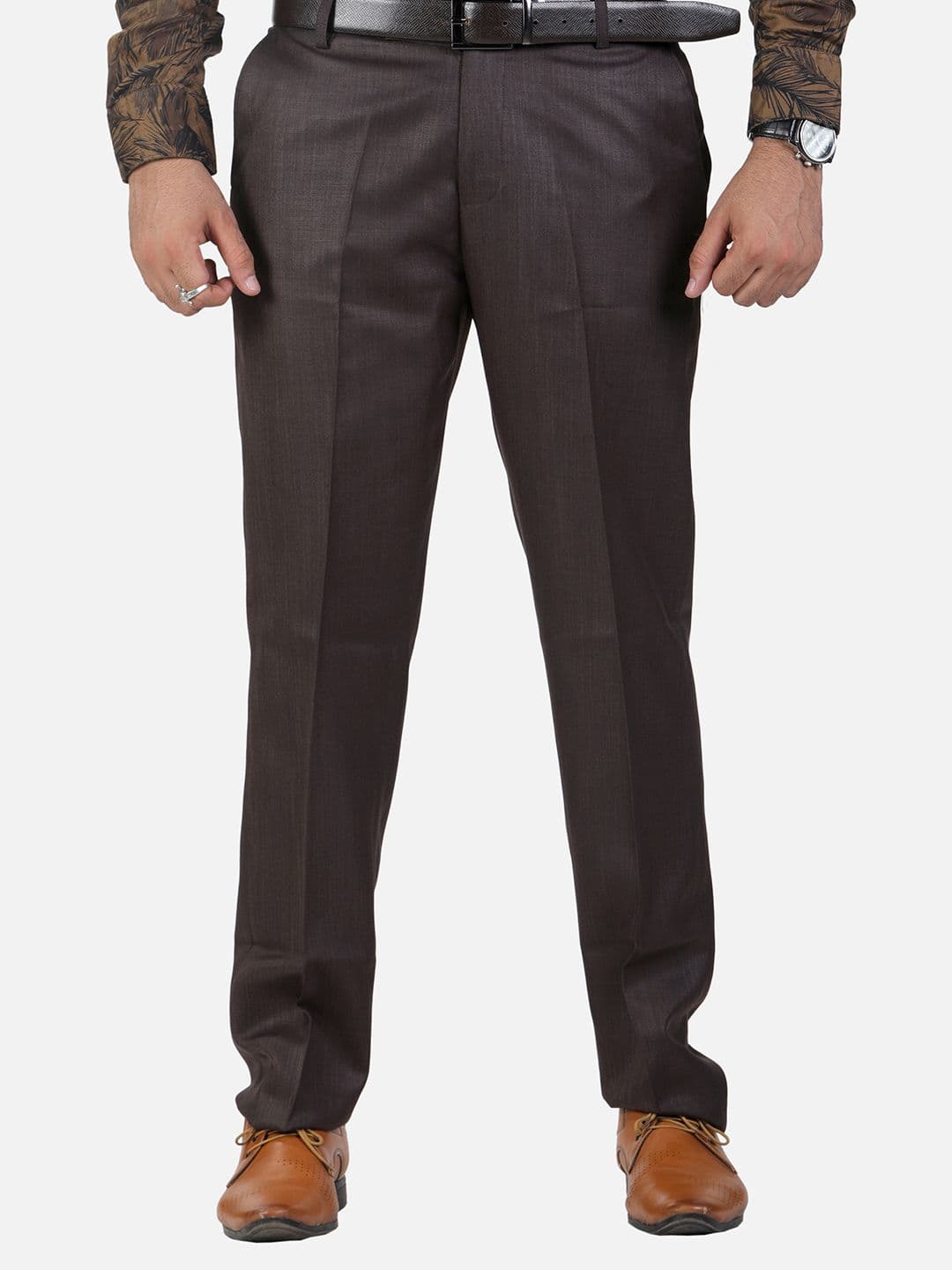 Sam and Jack Men Brown Smart Chambray Trousers - view 1