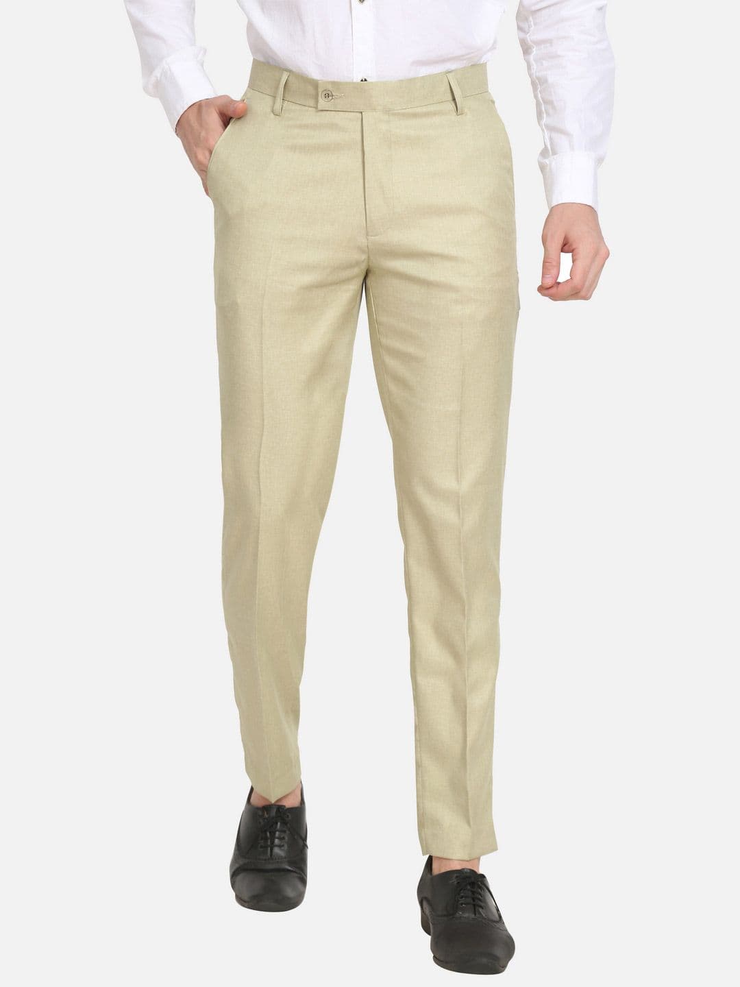 Sam and Jack Men Beige Smart Chambray Formal Trousers - view 1