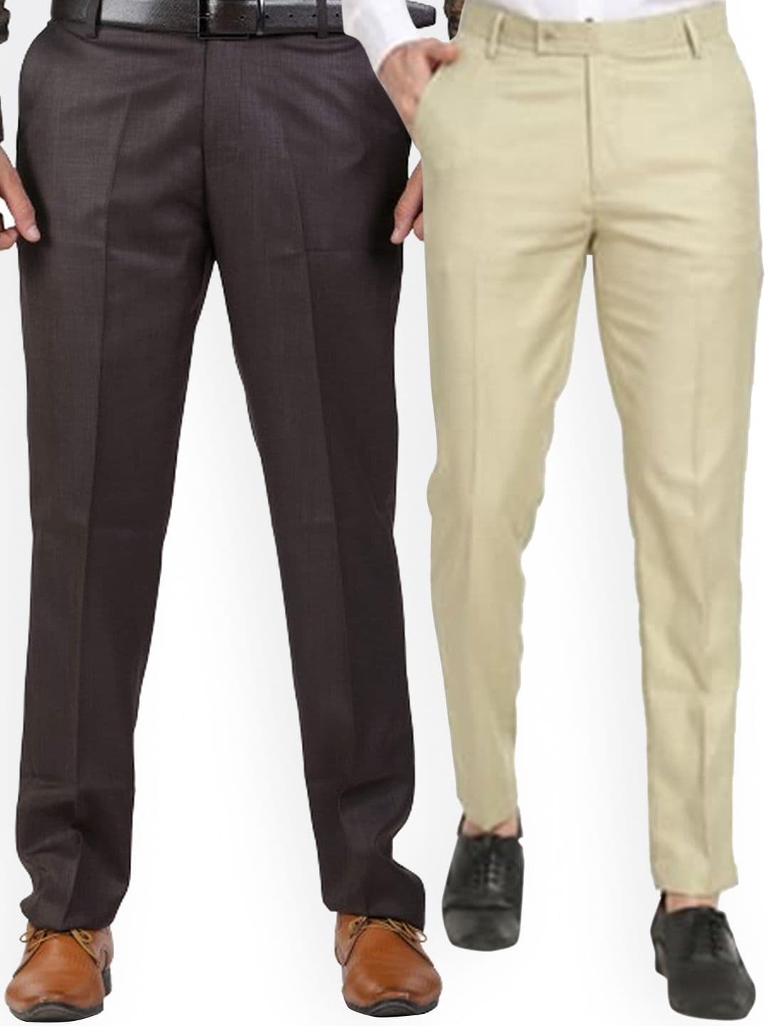 Sam and Jack Men Brown & Cream Pack of 2 Smart Chambray Trousers - view 1