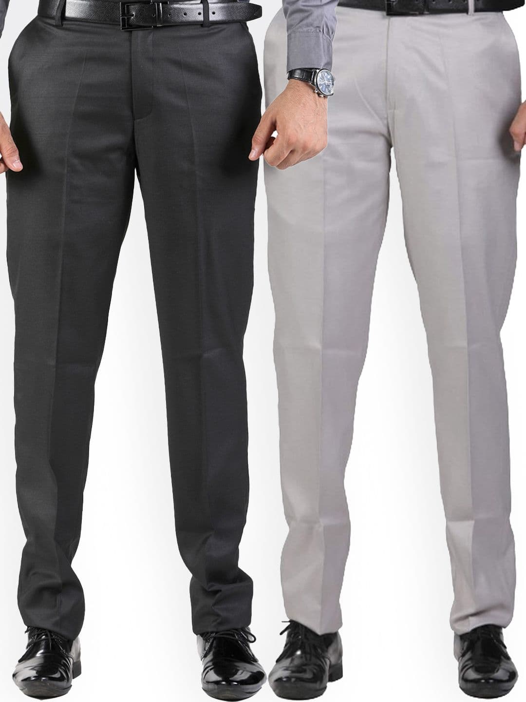 Sam and Jack Men Black & Grey Pack of 2 Smart Chambray Trousers - view 1