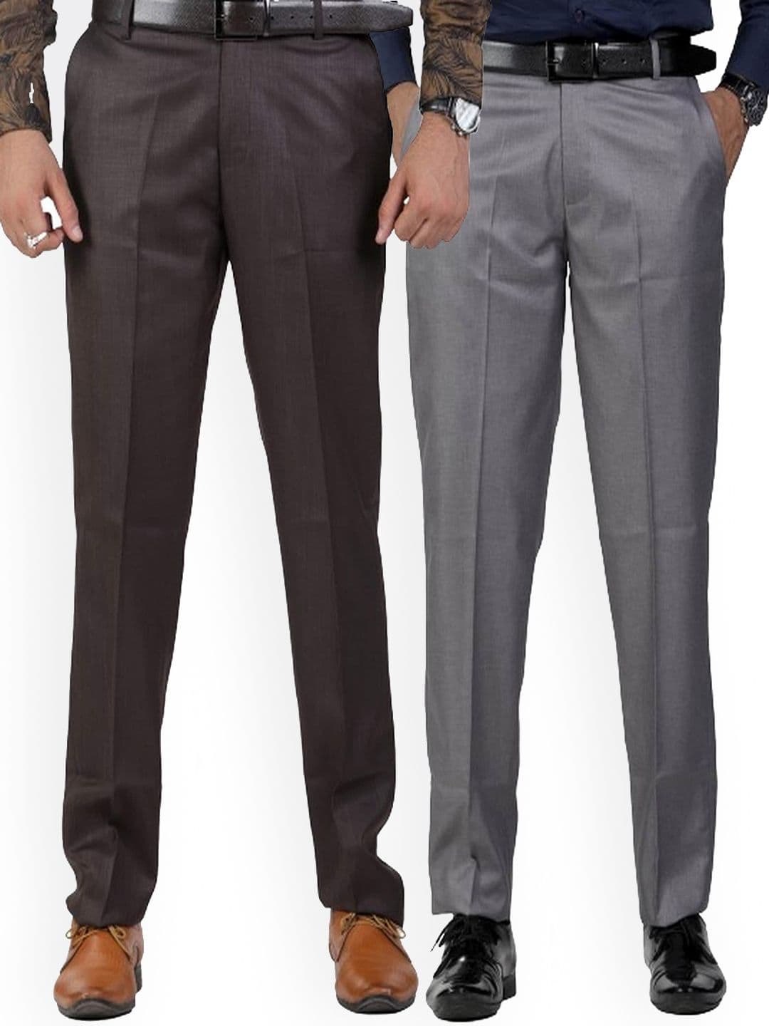 Sam and Jack Men Brown & Grey Pack of 2 Smart Chambray Trousers - view 1