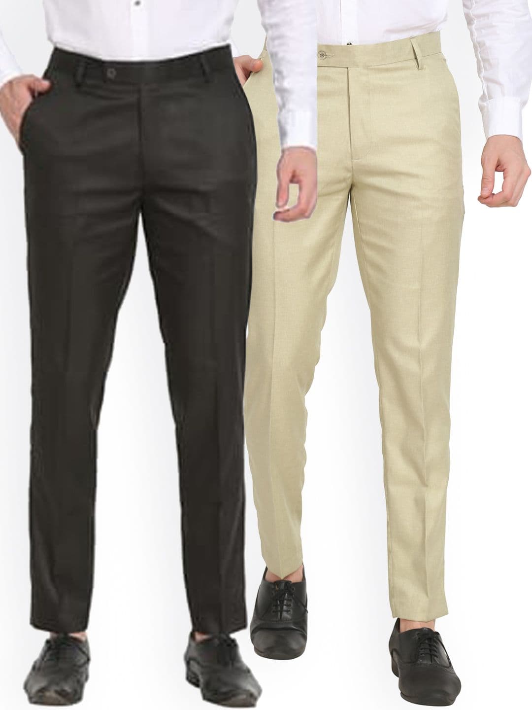 Sam and Jack Men Black & Cream Pack of 2 Smart Chambray Trousers - view 1