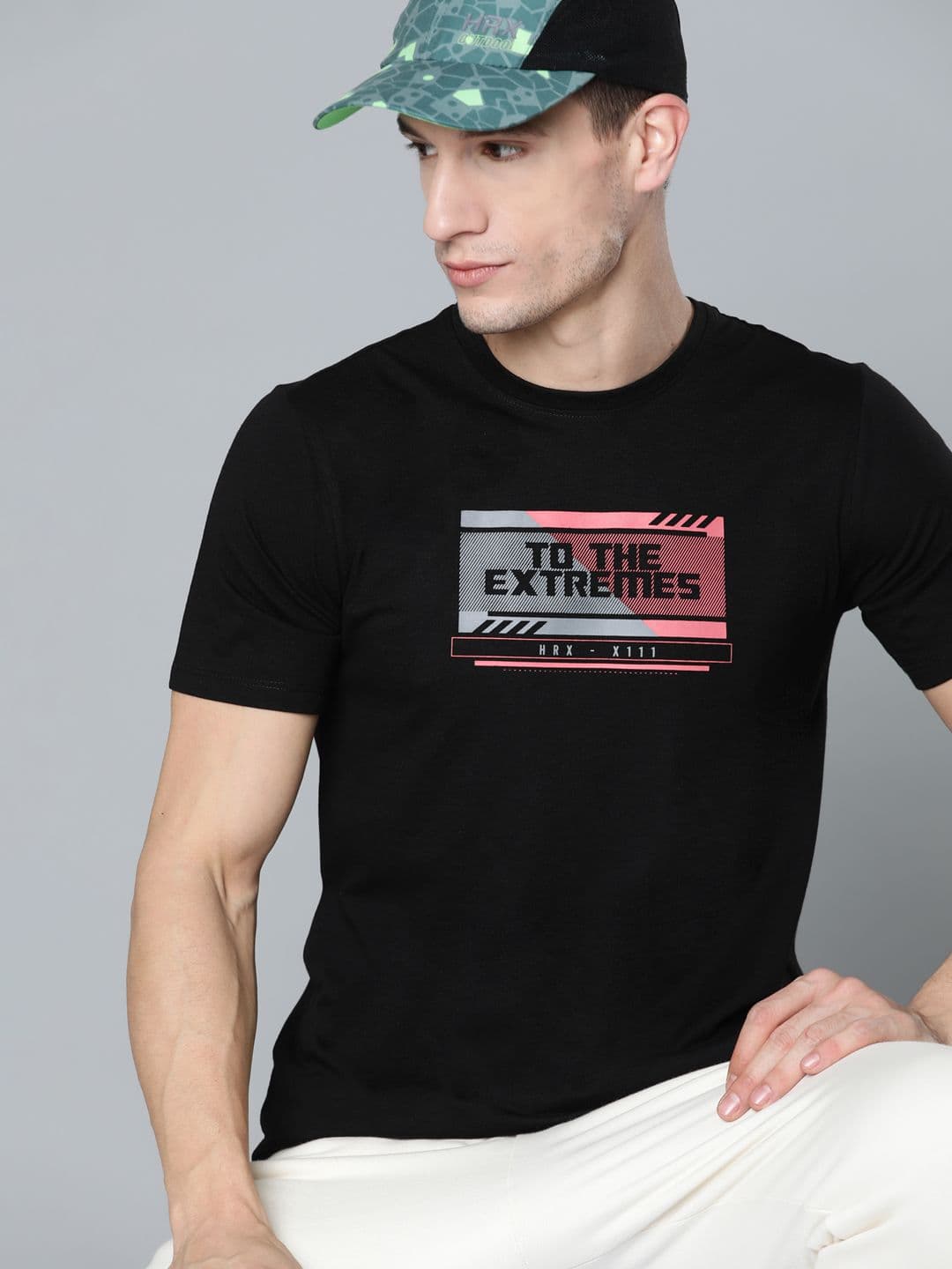 HRX By Hrithik Roshan Lifestyle Men Jet Black Bio-Wash Brand Carrier T-shirt - view 1