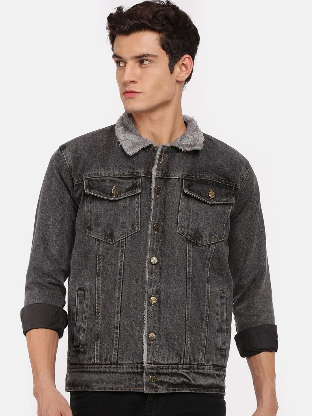 VOXATI Men Grey Washed Denim Jacket with Embroidered - view 1