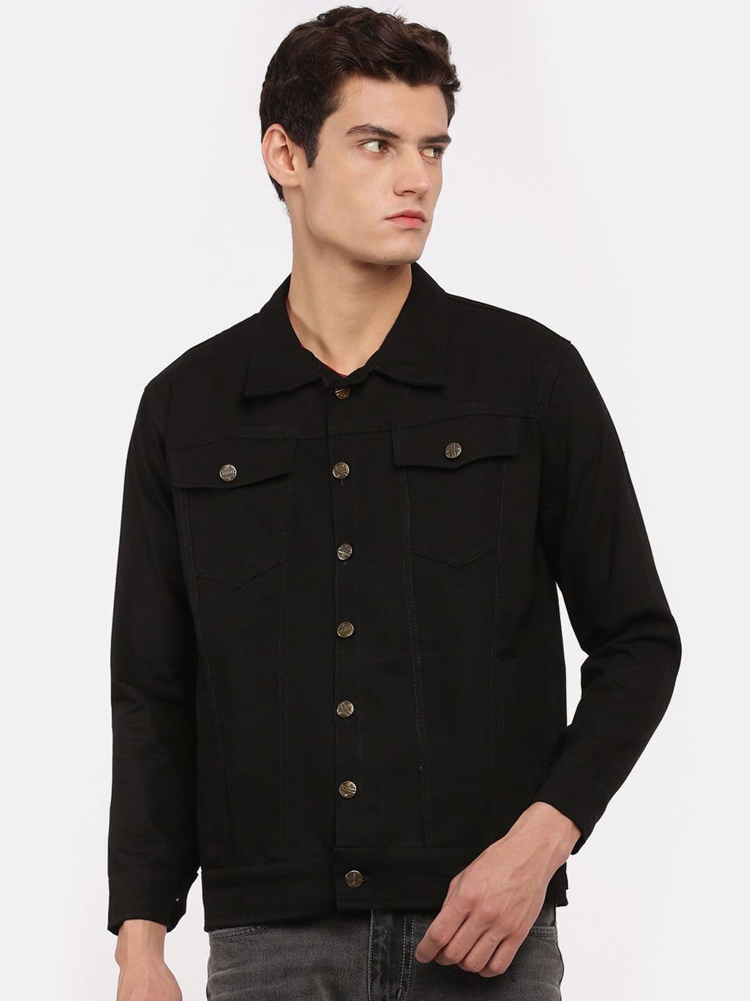 VOXATI Men Black Crop Denim Jacket with Embroidered - view 1