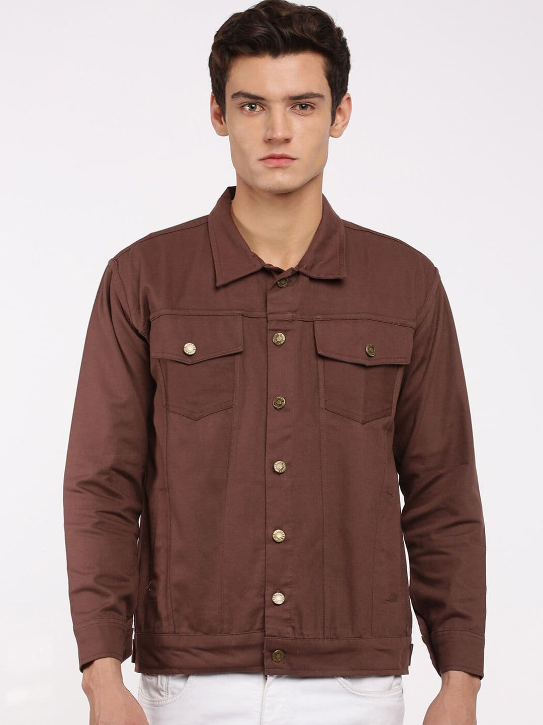 VOXATI Men Brown Longline Denim Jacket - view 1