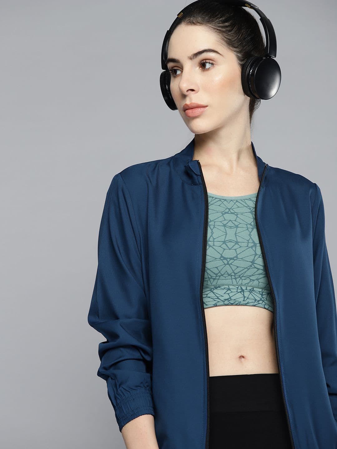 HRX by Hrithik Roshan Women Teal Blue Typography Training or Gym Sporty Jacket - view 1