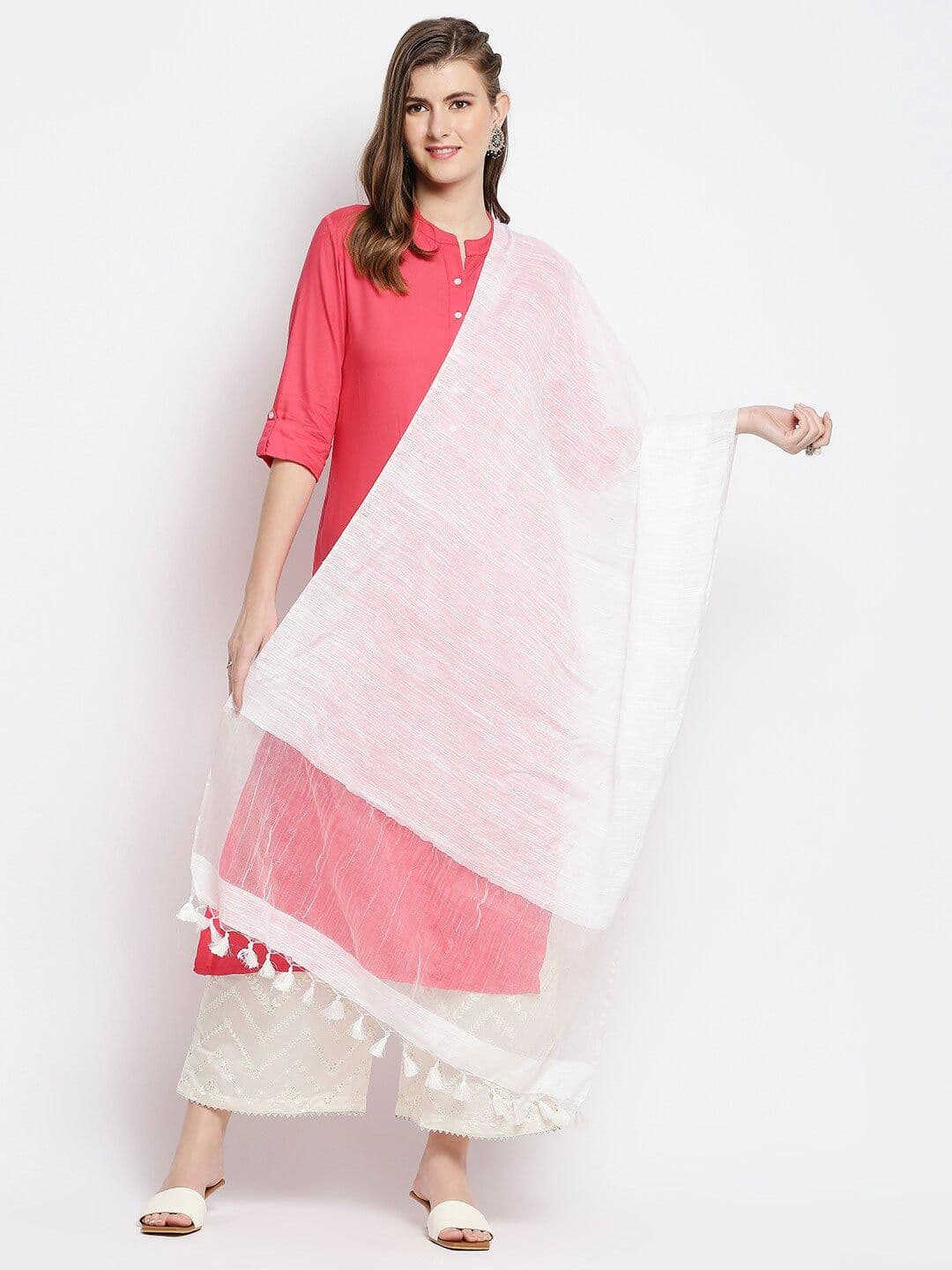 Dupatta Bazaar White Woven Design Linen Dupatta - view 1