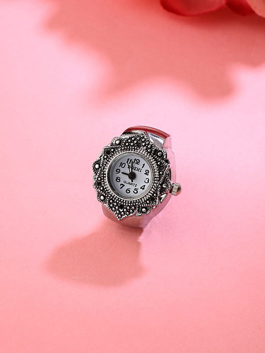 Yellow Chimes Silver-Toned Dial Analog Stretchable Watch Ring - view 1
