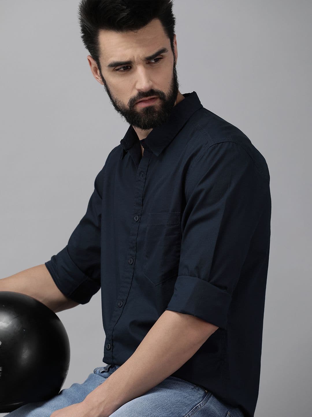 Roadster Men Navy Blue Pure Cotton Solid Classic Casual Shirt - view 1