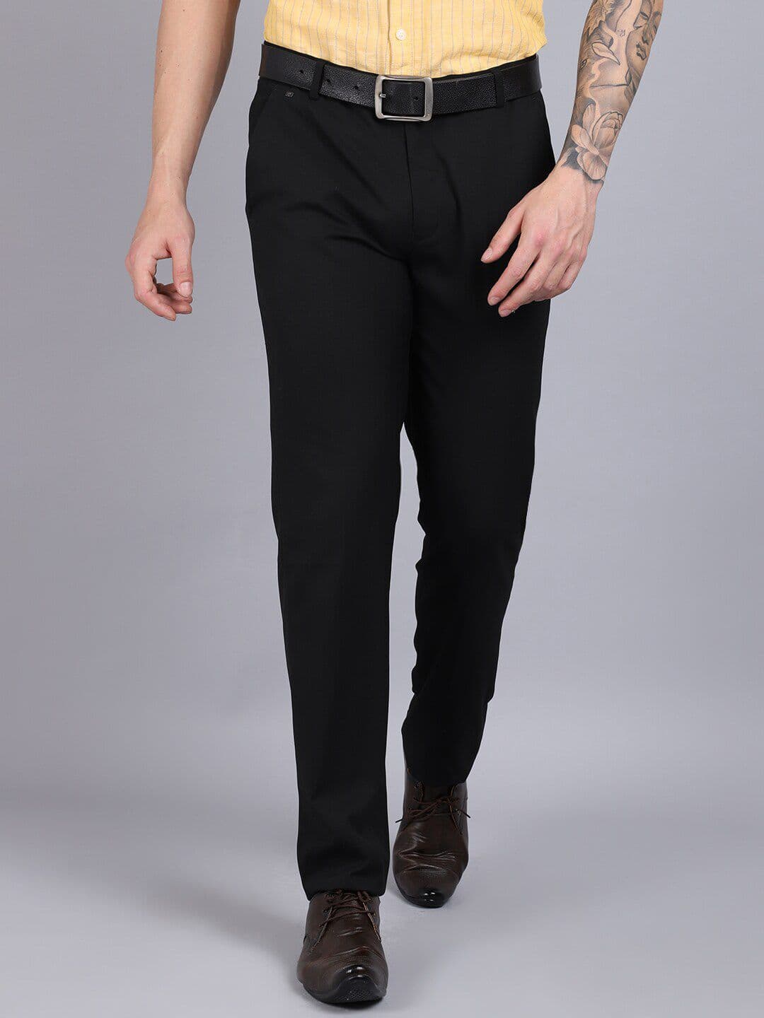 Cantabil Men Black Cotton Formal Trousers - view 1