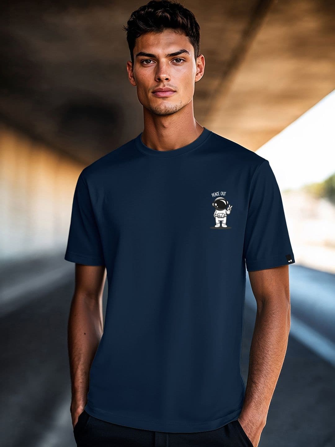 Bewakoof Men Blue Peace Out Astronaut Graphic Printed T-shirt - view 1