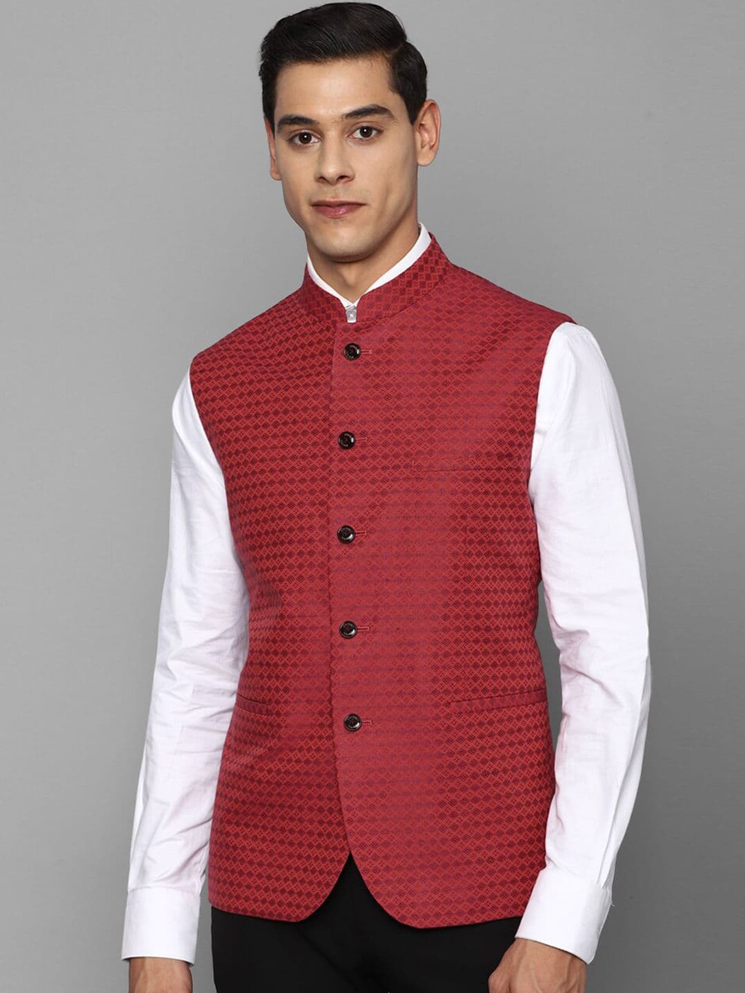 Allen Solly Men Red Printed Nehru Jacket - view 1