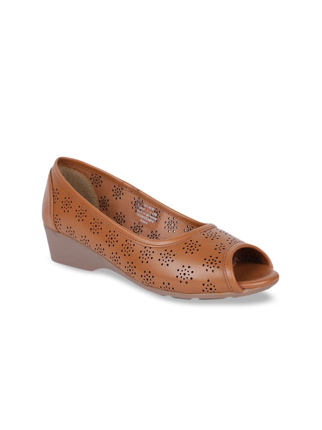 Bata Brown Wedge Peep Toes with Laser Cuts - view 1