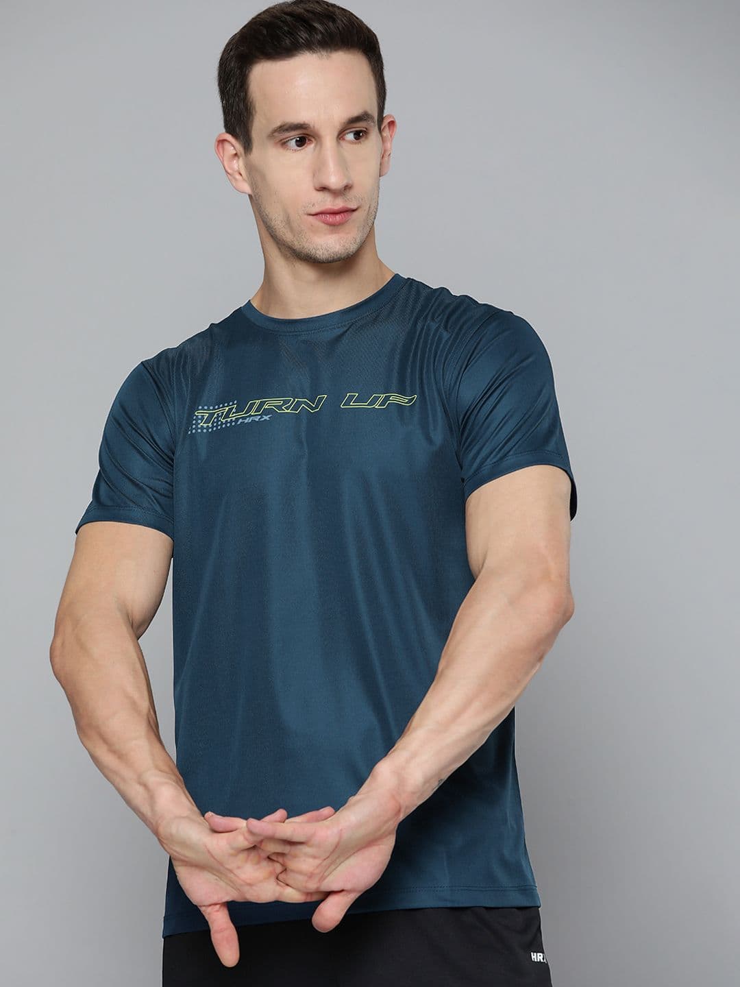 HRX By Hrithik Roshan Training Men Teal Blue Rapid-Dry Antimicrobial Brand Carrier T-shirt - view 1
