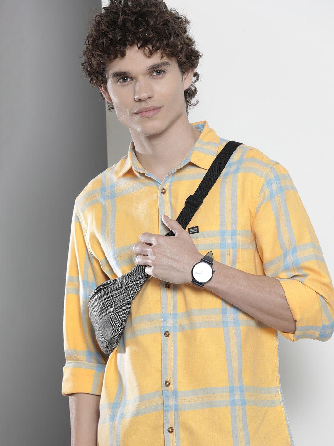 The Indian Garage Co Men Yellow & Blue Checked Pure Cotton Casual Shirt - view 1
