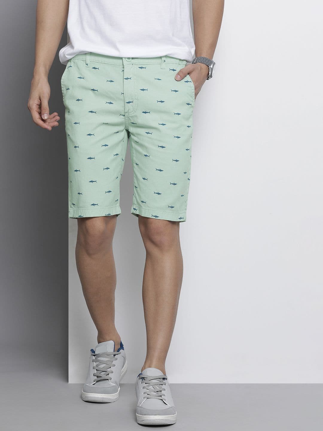 The Indian Garage Co Men Green Printed Slim Fit Cotton Chino Shorts - view 1