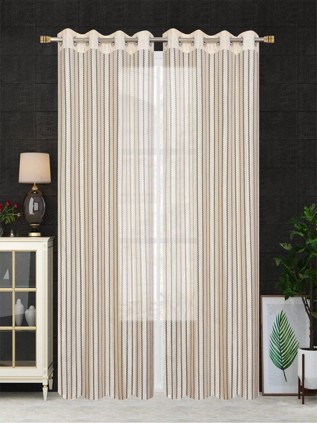 Homefab India Cream-Coloured Set of 2 Sheer Long Door Curtains - view 1