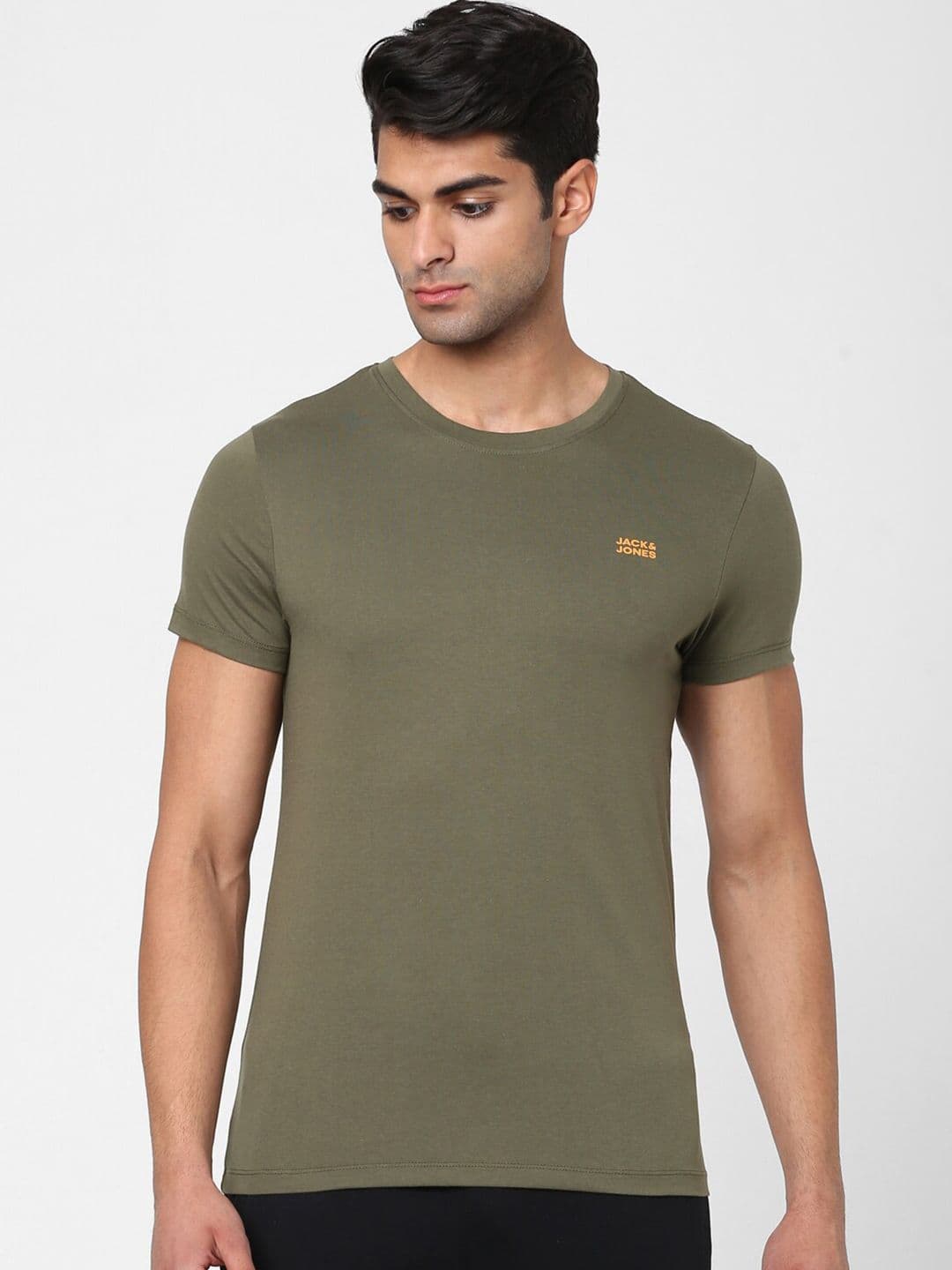 Jack & Jones Men Green Solid Cotton T-shirt - view 1